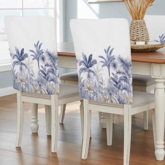 Blue Yellow Palm Tree Chair Back Covers, Removable Chair Covers for Dining Chairs Set of 6, Washable Chairs Slipcovers Back Seat Protector for Wedding Party 19"x20"