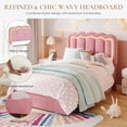 thumbnail image 4 of SHA CERLIN Upholstered Twin Size Bed Frame with LED Lights and Large Storage Drawer, Velvet Platform Bed with Adjustable Wavy Headboard, Noise Free, Easy Assembly, No Box Spring Needed, Soft Pink, 4 of 6