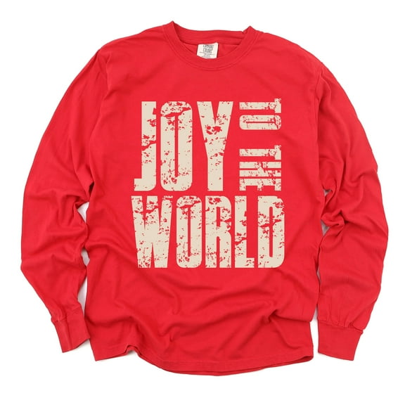 Joy To The World Block Distressed - Women's Garment Dyed Long Sleeve Graphic T-Shirt