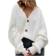 thumbnail image 1 of LOVZFMLL Women's Sweaters V-Neck Ribbed Cardigan Sweaters Solid Color Button Casual Loose Long Sleeve Tops Warm Fall Winter Clothes, 1 of 2