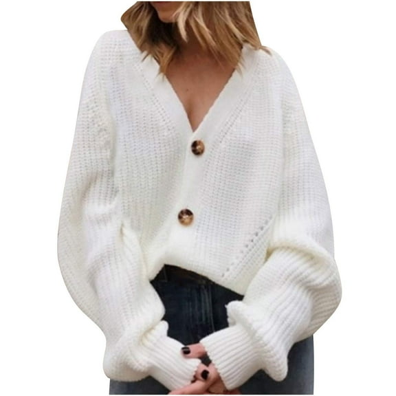 AGWOLF Womens Cardigan Sweaters Cozy Button Up Knit Jackets Coat Casual Solid Basic Long Sleeve Coat Tops