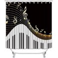 thumbnail image 2 of 4PCS Music Shower Curtain Set, Musical Notes Luxury Modern Bathroom Decor, Waterproof Fabric Black Shower Curtain, Non-slip Bath Mat Toilet Rug, Gifts for Music Lover Musician, Gold Microphone, 2 of 8