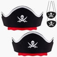 thumbnail image 1 of Conjunto de sombrero de pirata de fieltro, sombreros de pirata, bigotes falsos, parches para ojos, recuerdos de fiesta pirata para disfraces de Halloween, Cosplay, 1 of 5