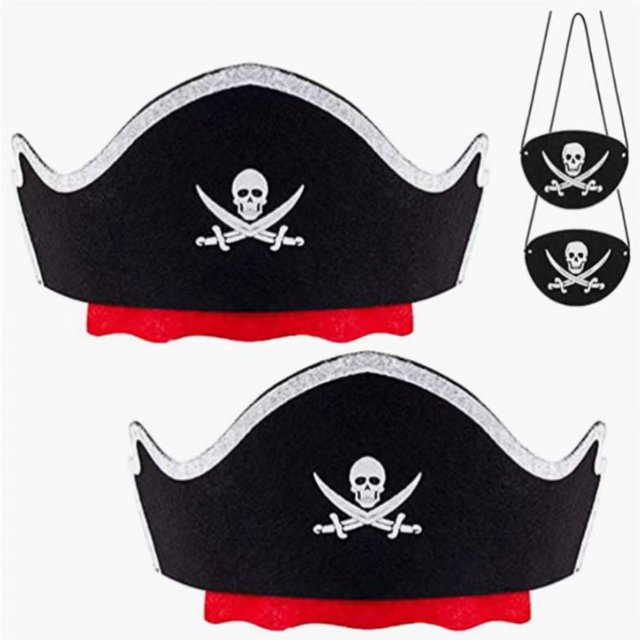 Conjunto de sombrero de pirata de fieltro, sombreros de pirata, bigotes falsos, parches para ojos, recuerdos de fiesta pirata para disfraces de Halloween, Cosplay