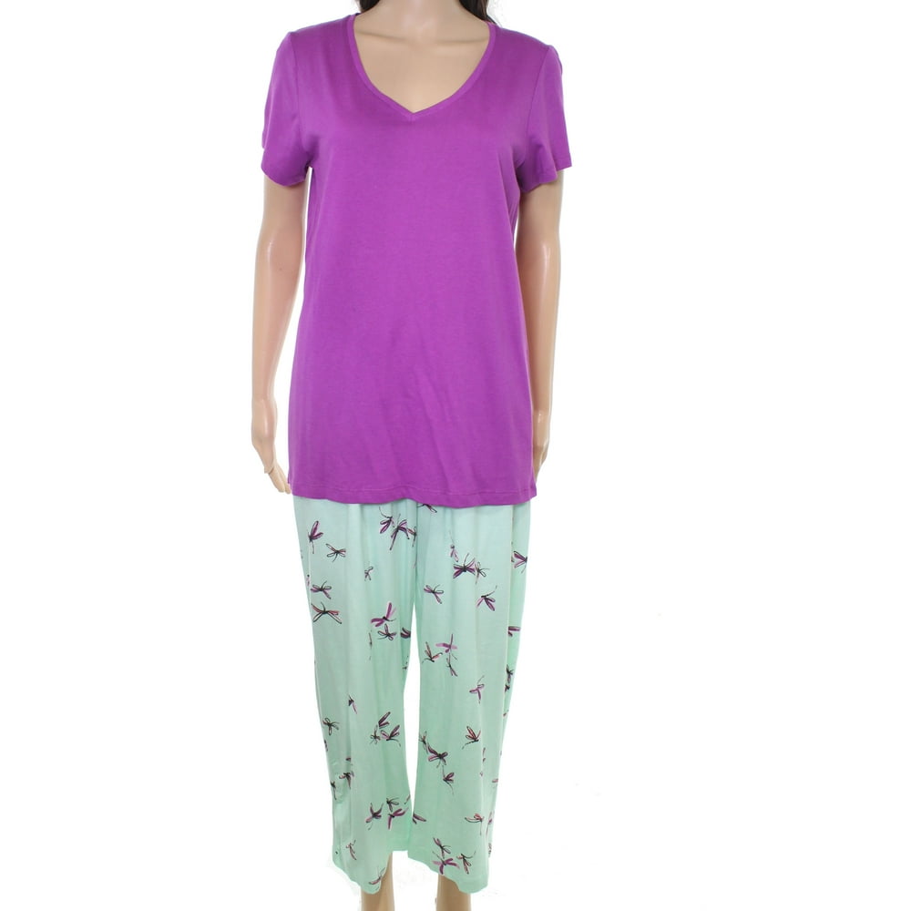 Hue NEW Purple Blue Womens Size Small S 2PC VNeck Pajama Set