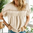 thumbnail image 2 of Weardear Womens Summer Tops Round Neck Lace Crochet Short Sleeve Shirts Casual Chiffon Blouses, 2 of 5
