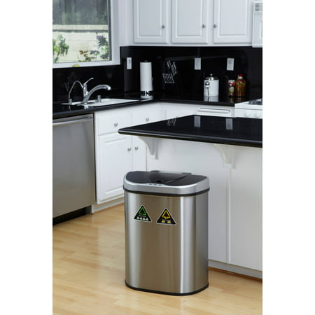 Nine Stars Trash Can/Recycler, Infrared Touchless Automatic Motion Sensor Lid, Stainless Steel, 18.5-Gallon