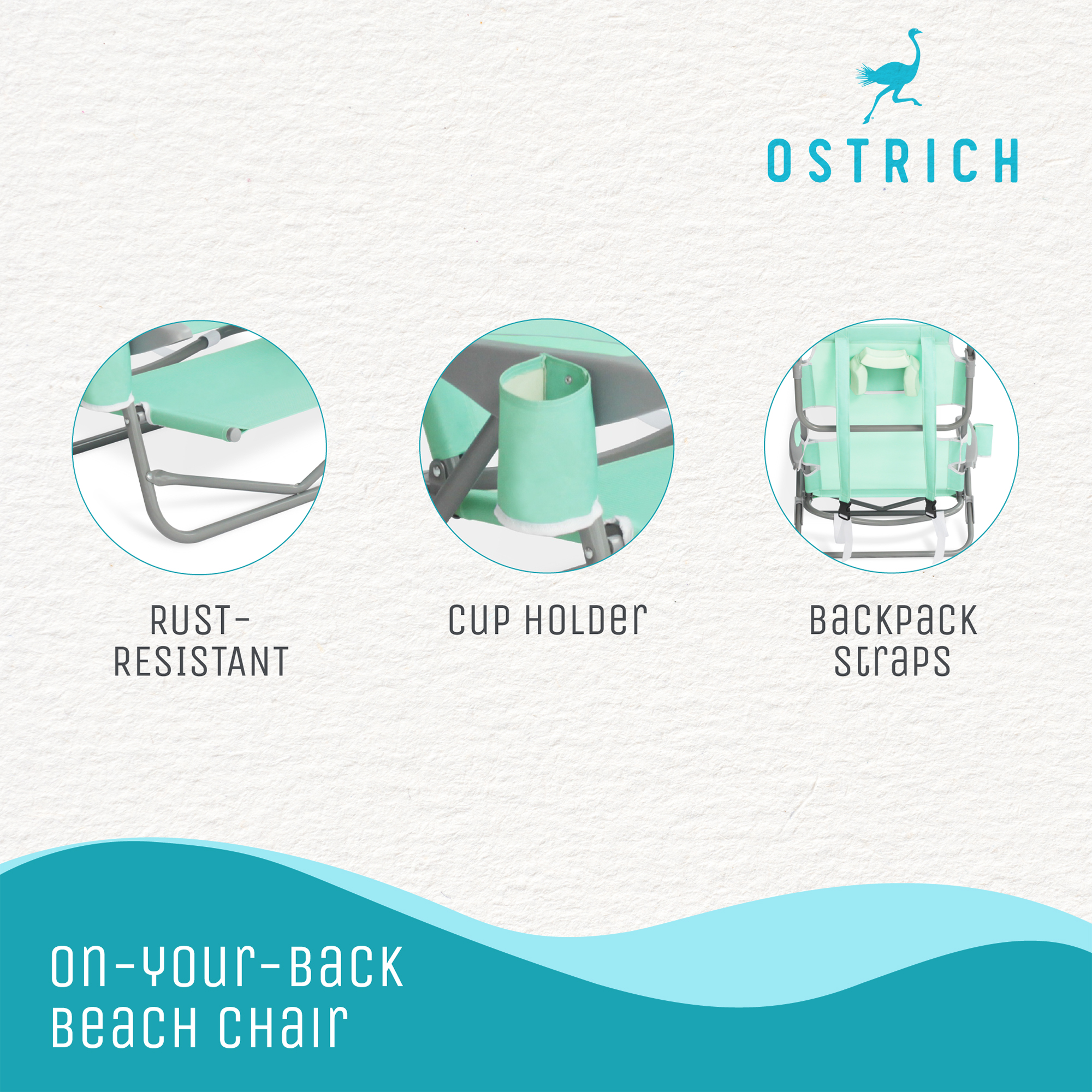 Ostrich On-Your-Back Outdoor Reclining Beach Pool Camping Chair, Teal - image 2 of 12