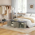 thumbnail image 2 of Shoe Bench, Entryway Storage Bench with Doors, Cushion, 2-Tier Shoe Rack with 8-Cubby, 47.2”L x 13.8”W Shoe Organizer Cabinet, Adjustable Shelf, Living Room, Bedroom, Gray Wash, 2 of 18