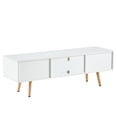 thumbnail image 6 of Leumius Modern Coffee Table with Storage,55 Inch Rectangle Wooden Accent Center Tables with Sliding PE Rattan Woven Door Panel and Solid Wood Legs, Suitable for Living Room, Apartment,White, 6 of 9