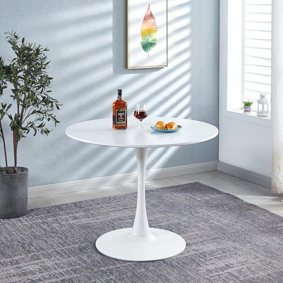 31.5" Mid-Century Round Dining Table for Outdoor, Tulip Table Metal Kitchen Dining Table for 2-4 People with Pedestal Base Leisure Coffee Table Office Living Room Small Space, White