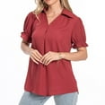 thumbnail image 4 of Loopsun Plus Size Womens Tops, T Shirts for Women, Fashion Women's Casual Solid V Neck Collared Short Sleeve Ruffle Sleeve Top Blouse Wine S, 4 of 5