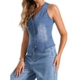 thumbnail image 4 of INSPIRE CHIC Women's Denim Vest V Neck Sleeveless Button Down Jean Waistcoat Casual Jacket XL Light Blue, 4 of 6