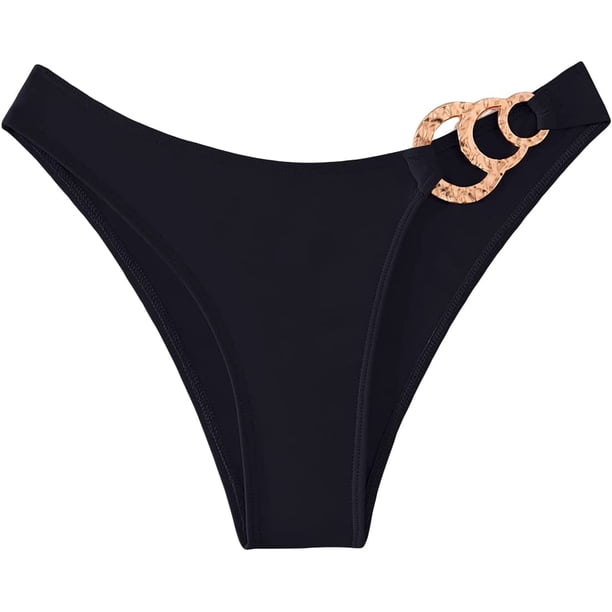 Parte inferior de bikini brasileño de corte alto para mujer Negro - XL Negro - XL Xishao ropa