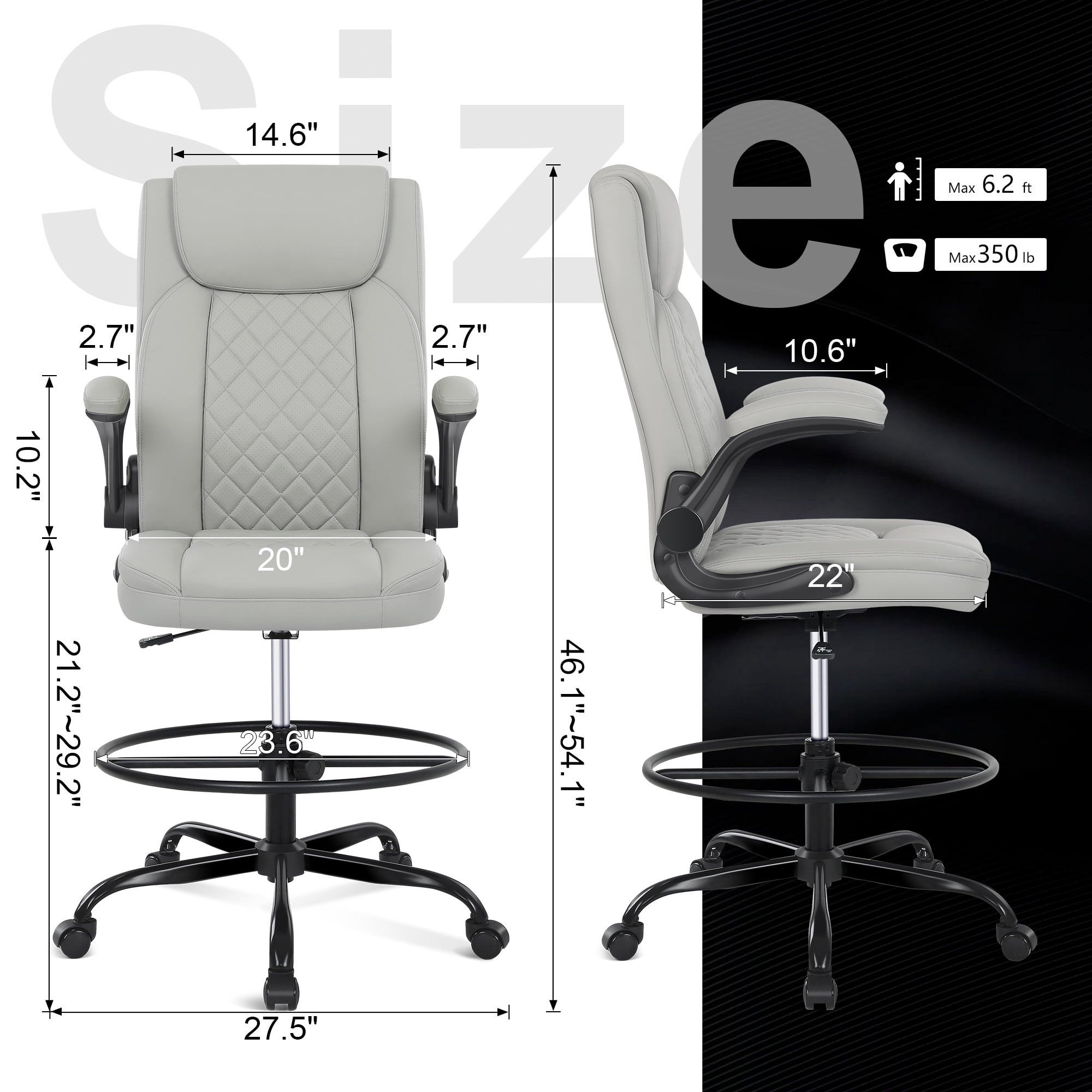 Misolant Drafting Chair, Tall Office Chair for Standing Desk, Standing Desk Chair with Adjustable Height and Flip-up Arm, Leather Drafting Chair, High Office Chair for Counter Height Desk