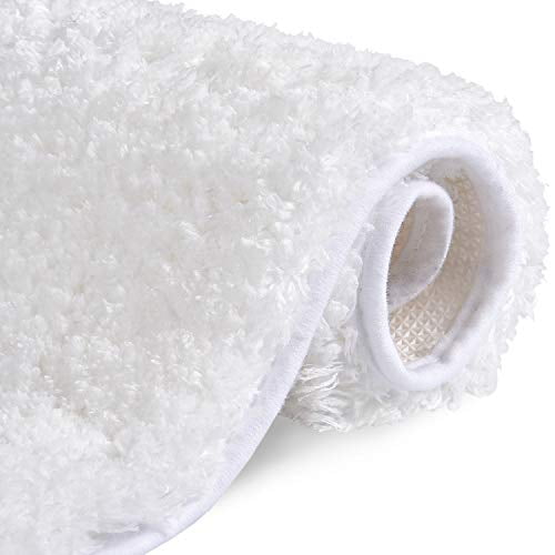 Bath Mat Shaggy Bath Rug White Bathroom Rug Soft Shag Door Mat Water Absorbent with Non-Slip