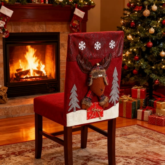 RKSTN Housses de Chaise de Noël Décorations de Noël Dessins Animés de Noël Housse de Chaise Vieil Homme Stéréoscopique Bonhomme de Neige Élans Housse de Chaise