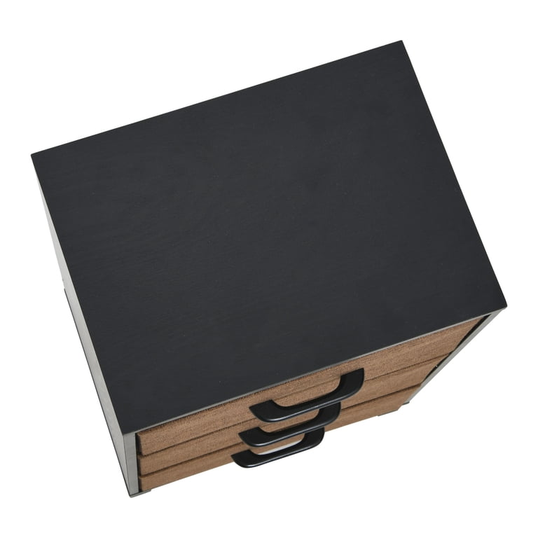 3-Drawer Charred Ebony Wood Desktop Cabinet - Vintage Solid Wood Storage Organizer For Office Or Study