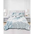 thumbnail image 2 of Quilts Queen Size Bedding Set, Blue Jellyfish Coastal Lightweight Quilted Comforter, Summer Beach Nautical Coral Soft Reversible Bedspread Coverlet with Pillow Covers for All Season, 90" x 96", 2 of 7