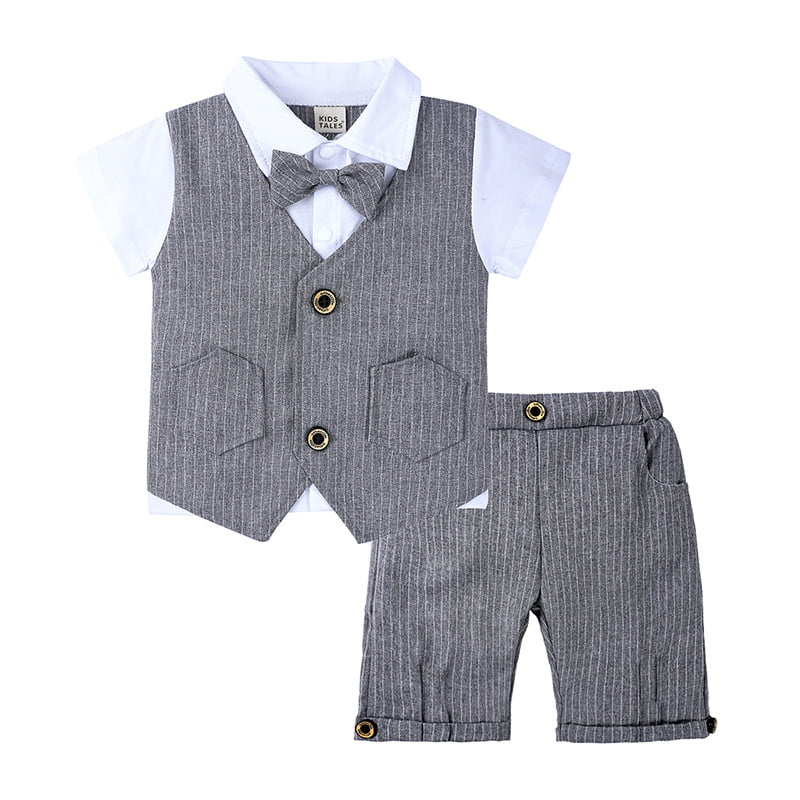 MetCuento 2 Piece Baby Boy Gentleman Outfit Classic Tuxedo Wedding Party Formal Suit Bow Tie Vest Pants Sets 
