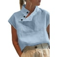 thumbnail image 3 of Celmia Women's Short Sleeve Stand Collar Button Vintage Basic Top Blouses, 3 of 3