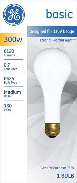 GE Household Lighting GE Basic Incandescent Light Bulb, 300 Watt, Soft White, PS25 Light Bulb, 1pk