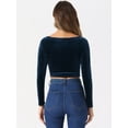 thumbnail image 4 of DARING DIVA Women's Velvet Long Sleeve Scoop Neck Solid Crop Top M Dark Blue, 4 of 6