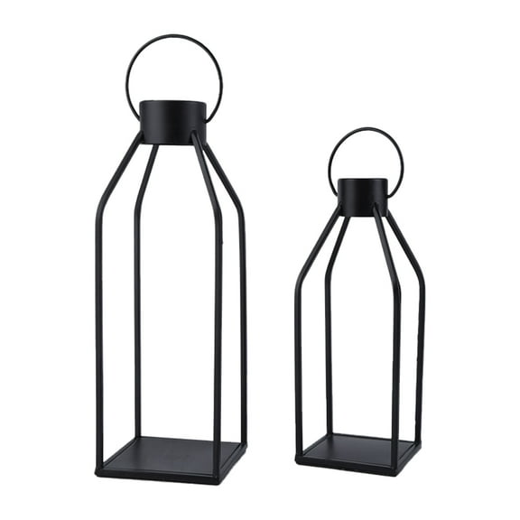 Set of 2 Black Metal Lantern Farmhouse Lanterns Candle Holder for Outdoor Indoor Mantle Decor (NO Candle)