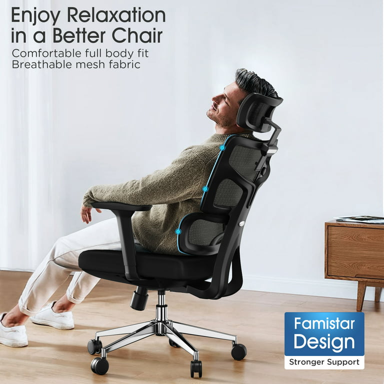 Qulomvs Mesh Ergonomic Office Chair with Footrest Home Office Desk Chair  with Headrest and Backrest 90-135 Adjustable Computer Executive Desk Chair
