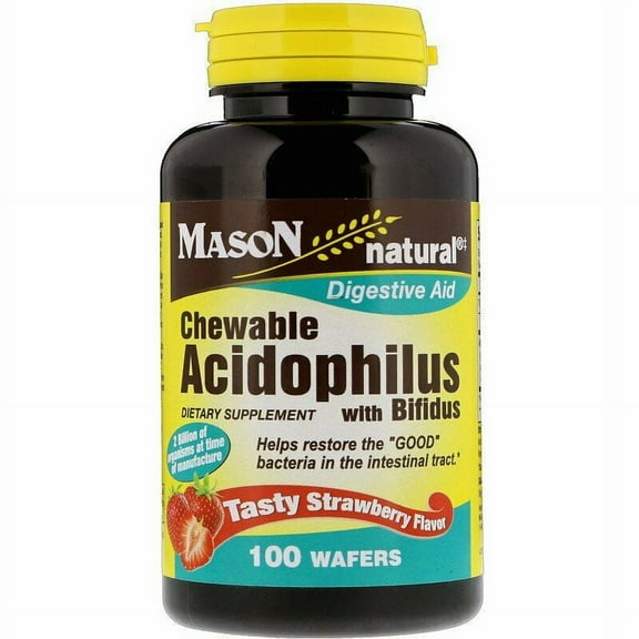 Mason Natural Digestive Aid Supplement w/ Bifidus Strawberry, 100ct, 2-Pack