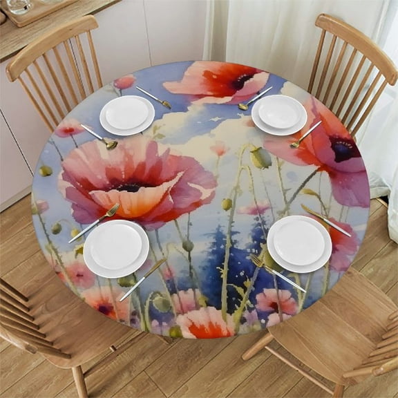 HAOXIT Round Fitted Tablecloth with Elastic Edge, Table Cover Wipeable Table Cloths for Round Tables, Ideal for , , Fits Round Tables 31-35