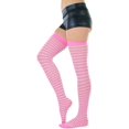 thumbnail image 7 of ToBeInStyle Womens Opaque Hosiery Thin Striped Thigh High Long Stocking - Doll Pink w/ White Stripes - One Size, 7 of 7