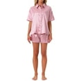 thumbnail image 2 of INSPIRE CHIC Women's Pajamas Set Button Down Notch Collar Short Sleeve with Shorts Set Soft Cozy Lounge Set S Pink, 2 of 6