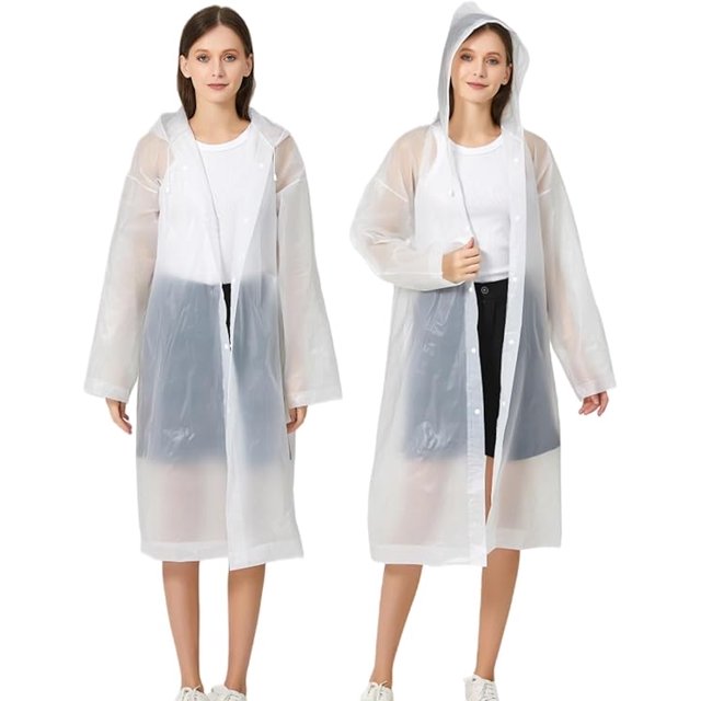 Ponchos de lluvia para adultos, mujeres y hombres (paquete de 2-5), impermeables de EVA reutilizables, chaquetas con capucha, equipo de lluvia impermeable portátil