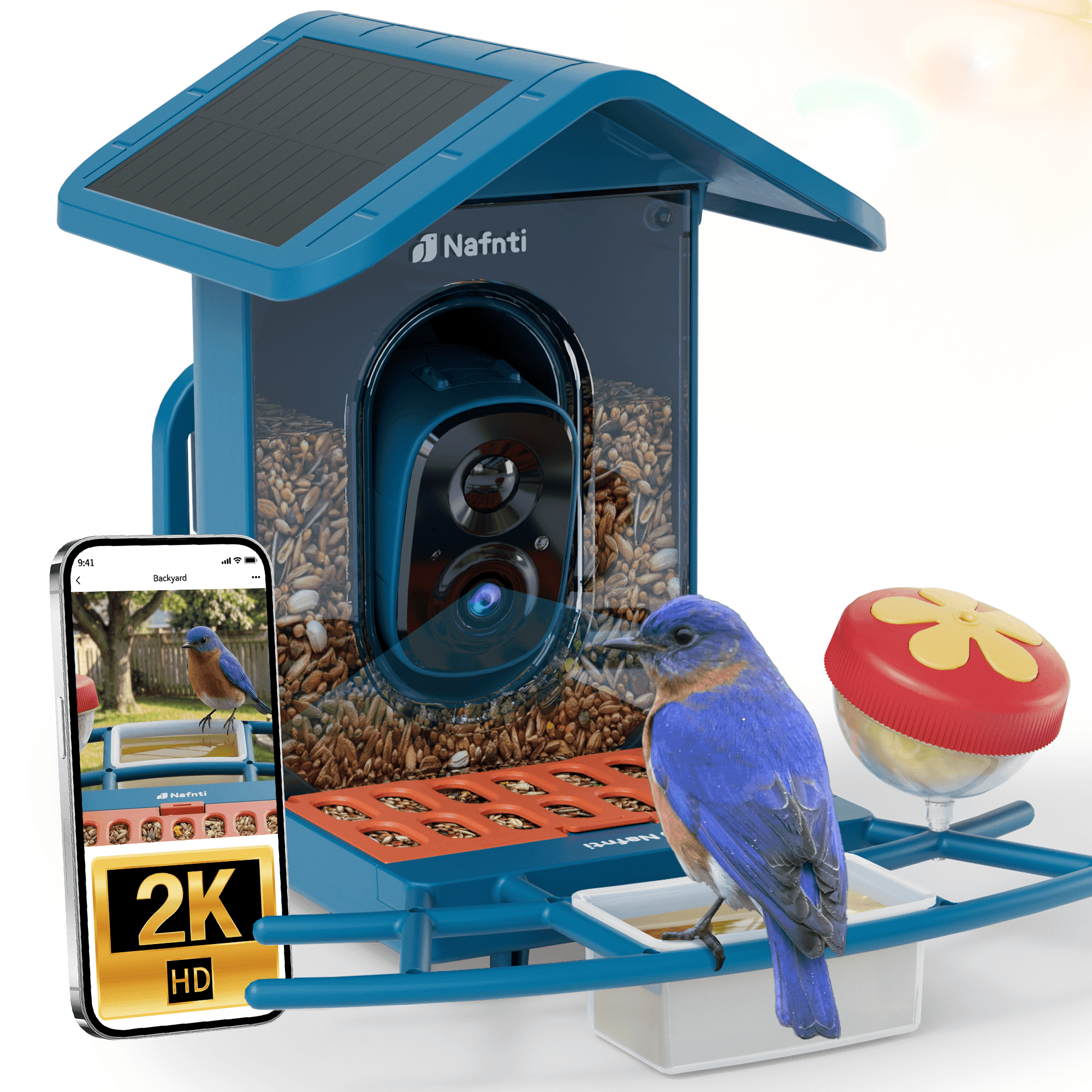 Nafnti Bird Feeder with Camera, 2K HD Bird Feeder Camera Solar Powered, 5GHz/2.4GHz, 10000+ AI Bird Identification & Instant Alerts, IP65 Waterproof
