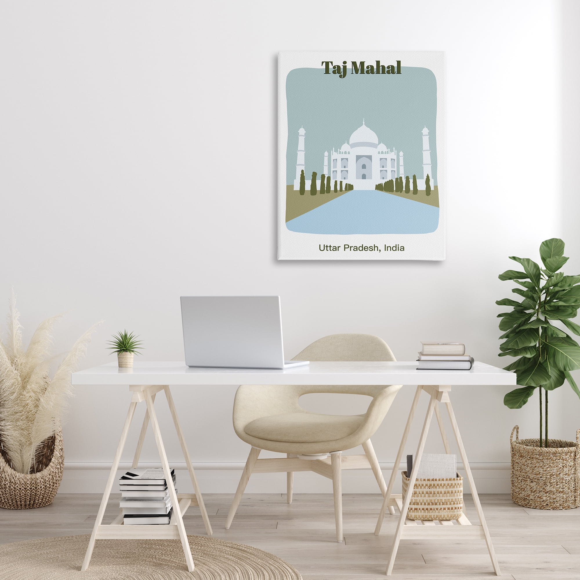 Stupell Industries Taj Mahal Architecture Town & City Painting Gallery Wrapped Canvas Art Print Wall Art, 30 x 40