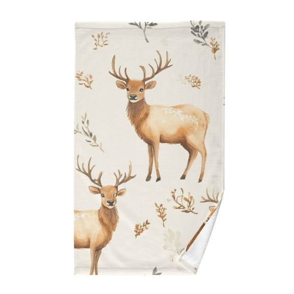 Elegant Deers Leaves Hand Drawn Pure Cotton Bath Towel Hand Towel 1 Piece for Pool Beach Gym 16" x 28"
