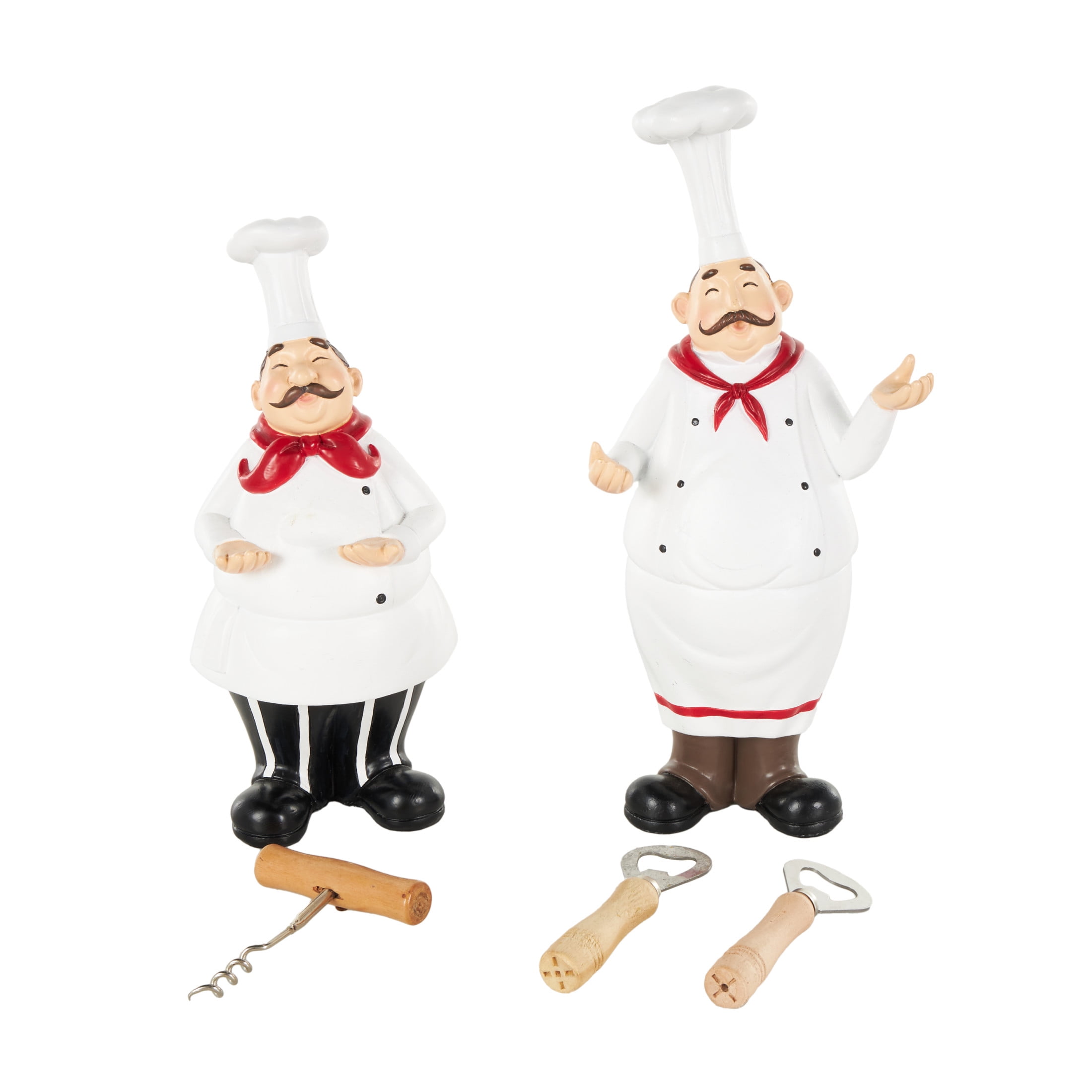 12", 10"H White Polystone Kitchen Bottle Opener Holder Chef Sculpture with Corkscrew, by DecMode (2 Count)