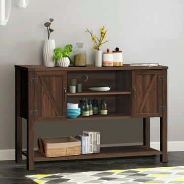 Gymax Console Table Sideboard Buffet TV Stand with Storage Cabinets & Bottom Shelf