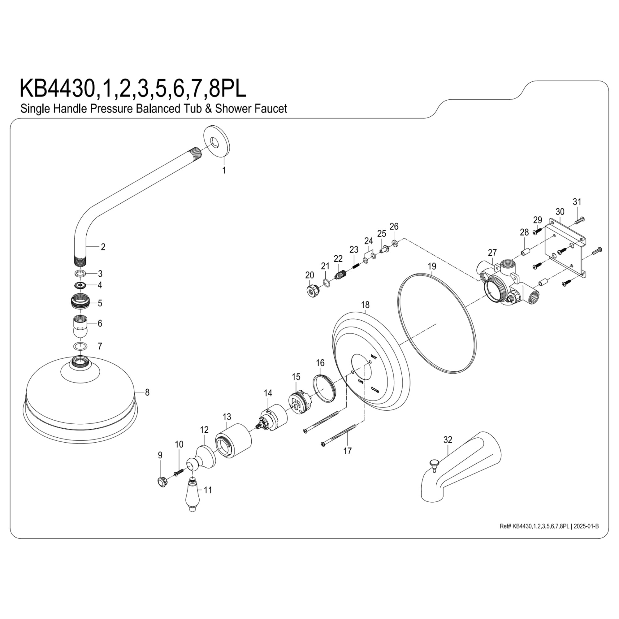 Kingston Brass KB4438PL Restoration Single-Handle Pressure Balanced Tub and Shower Faucet in Brushed Nickel