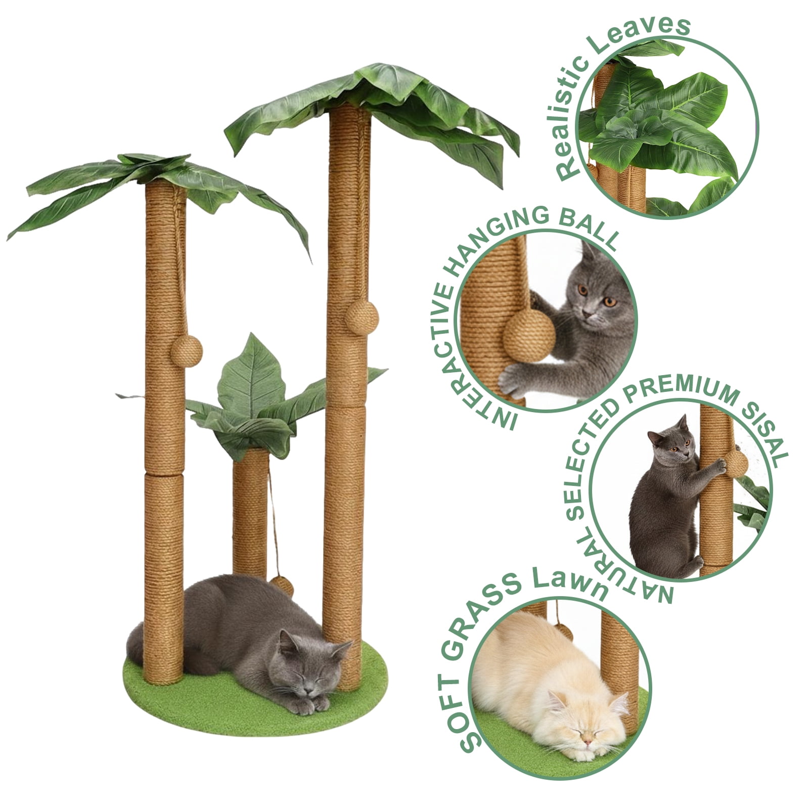 ManyFun  34" Cat Scratching Posts Sisal Cat Scratcher Green,with Interactive Balls for Indoor Cats, Extra Large