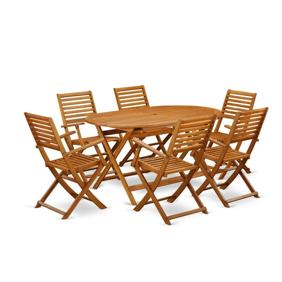 East West Furniture Diboll 7-piece Wood Patio Furniture Set in Natural Oil