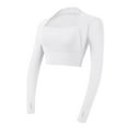 thumbnail image 4 of Summer Tops for Women Sportswear Two Tops Women With Pad Long Sleeve Sexy Flesh Shielding Yoga Wear 1 Chiffon Tunic Thermal Top Plain V Neck Shirts Long Silk Shirt Womens Fashion White S, 4 of 4