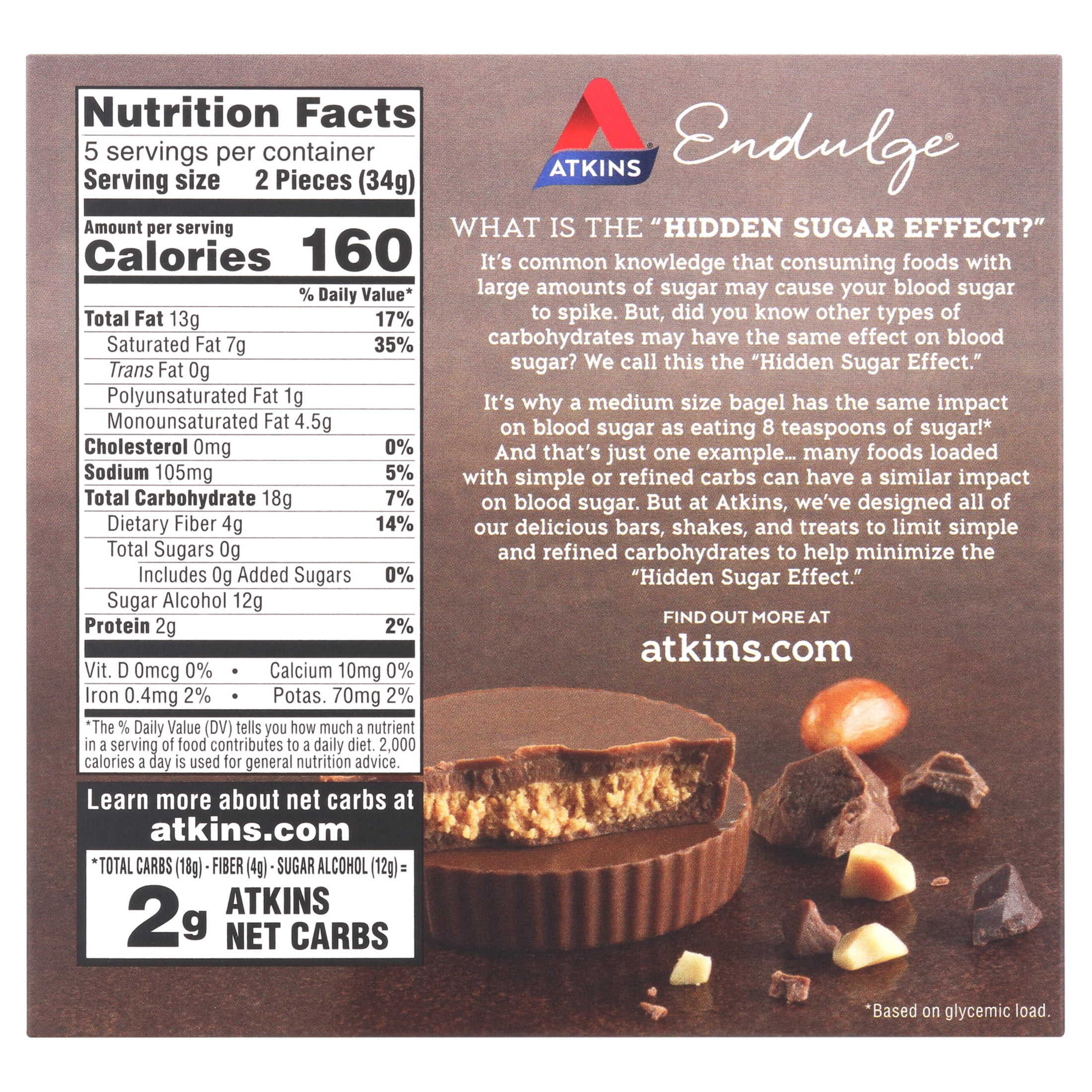 Atkins Endulge Peanut Butter Cups, Dessert Favorite, Low Carb, Low Sugar, 6/5 Packs