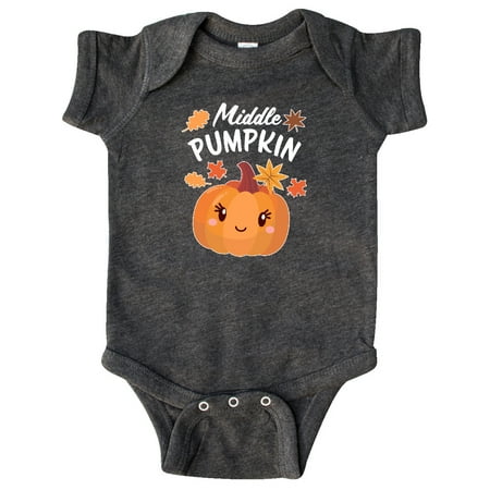 

Inktastic Middle Pumpkin with Fall Leaves Gift Baby Boy or Baby Girl Bodysuit