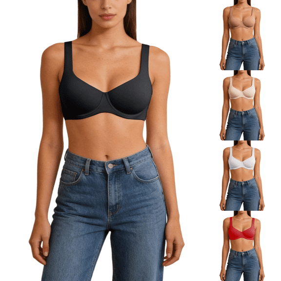 SwiftWear Women's Balconette Bra with Underwire Seamless Molded Cup Wide Strap Lift & Side Support Bra
