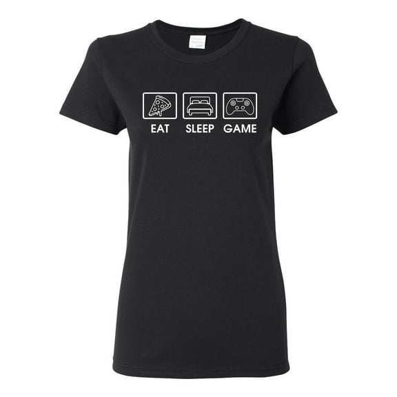 Eat Sleep Game Video Gamer Gift Fan Pop Culture Womens Graphic T-Shirt, Black, Small