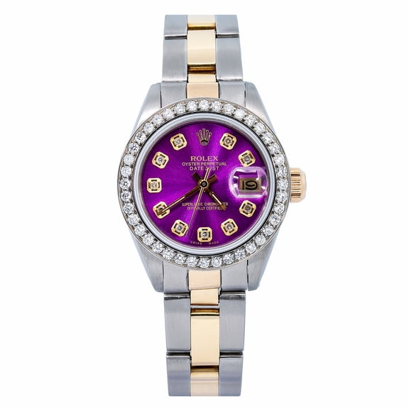 Pre-Owned Rolex Lady-Datejust 6917 26mm Purple Diamond Dial Stainless Steel Bracelet Watch