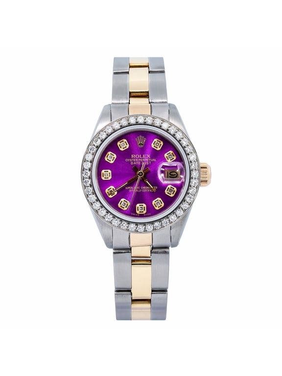 Pre-Owned Rolex Lady-Datejust 6917 26mm Purple Diamond Dial Stainless Steel Bracelet Watch
