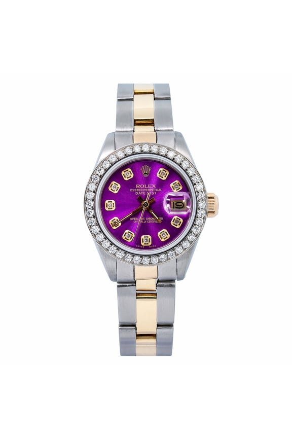 Pre-Owned Rolex Lady-Datejust 6917 26mm Purple Diamond Dial Stainless Steel Bracelet Watch